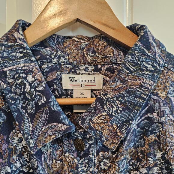 Vintage Westbound Jacket Womens 3X Blue Floral Tapestry Y2K Preppy Cottage - Picture 6 of 10